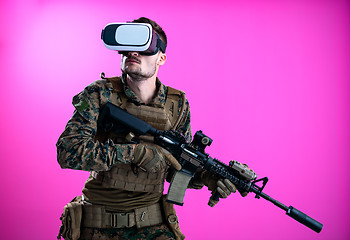 Image showing soldier in battle using virtual reality glasses