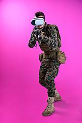 Image showing soldier in battle using virtual reality glasses