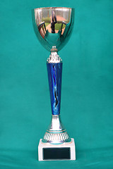 Image showing Champion cup with reflection on green background