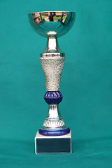 Image showing Champion cup with reflection on green background