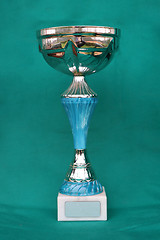 Image showing Champion cup with reflection on green background