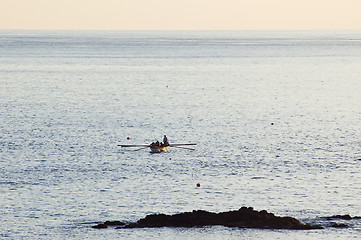 Image showing Rowboat approaching in Pico,  Azores