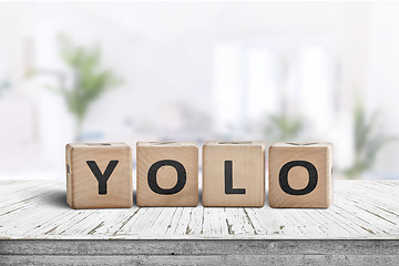 Image showing Yolo abbreviation sign in a bright living room