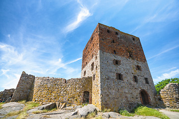 Image showing Castle ruin under a blue sky in the summer