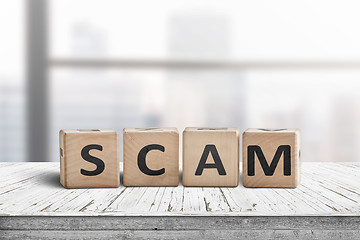 Image showing The word scam made of wooden blocks