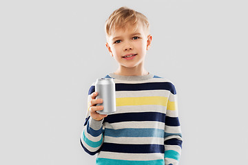 Image showing portrait of little boy with soda can drink