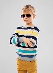 Image showing portrait of boy in sunglasses and striped pullover