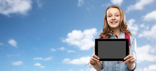 Image showing student girl with school bag and tablet computer