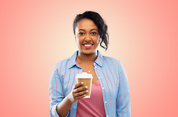 Image showing happy african american woman drinking coffee