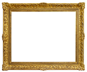 Image showing Rectangle Old gilded golden wooden frame isolated on white backg