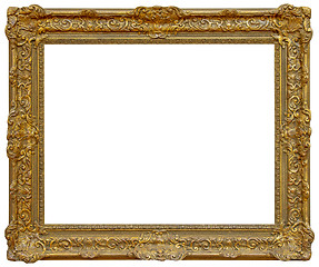 Image showing Rectangle Old gilded golden wooden frame isolated on white backg