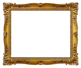 Image showing Rectangle Old gilded golden wooden frame isolated on white backg