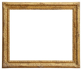 Image showing Rectangle Old gilded golden wooden frame isolated on white backg