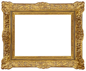 Image showing Rectangle Old gilded golden wooden frame isolated on white backg