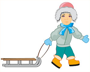 Image showing Teenager with sled on white background is insulated