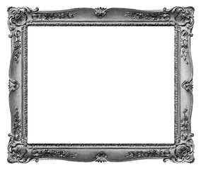 Image showing Rectangle Old silver-plated wooden frame isolated on white backg