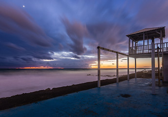 Image showing abandoned in the off-season rescue post on the beach, Anapa, Russia