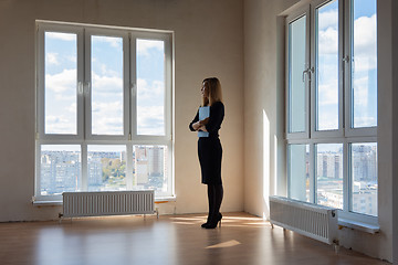 Image showing The realtor is still waiting for buyers to look out the window