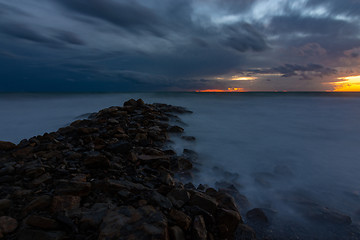 Image showing Night view of the rocky shore of the Black Sea, Anapa, Russia