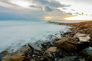 Image showing shroud of raging sea on a rocky shore