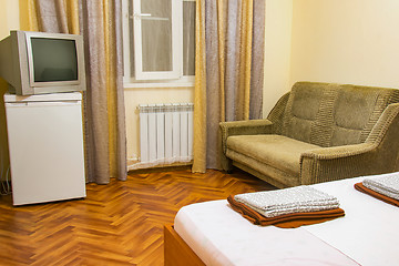 Image showing The interior of a small hotel room