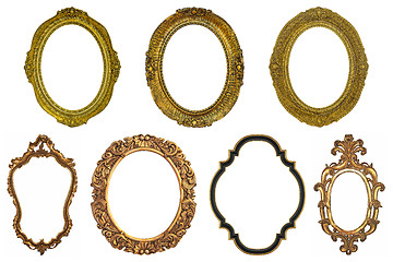 Image showing Set of oval Decorative vintage gilded golden wooden frames isola