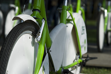 Image showing Parked rental bikes