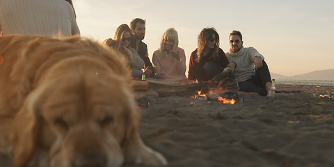 Image showing Friends Relaxing At Bonfire Beach Party