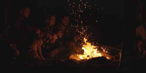 Image showing Couple enjoying with friends at night on the beach