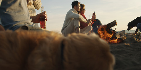 Image showing Friends Relaxing At Bonfire Beach Party