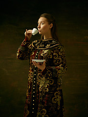 Image showing Girl standing in Russian traditional costume.