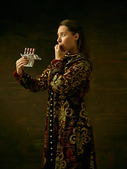 Image showing Girl standing in Russian traditional costume.