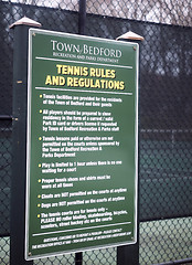 Image showing editorial tennis rules regulation sign public town courts Bedfor