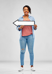 Image showing african american woman with leftwards arrow