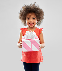 Image showing happy little african american girl with gift box