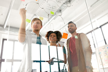 Image showing happy creative team at office glass board