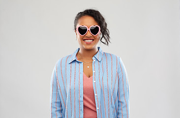 Image showing african american woman in heart-shaped sunglasses