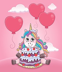 Image showing Unicorn with cake and balloons theme 3