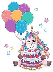 Image showing Unicorn with cake and balloons theme 1