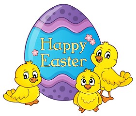 Image showing Happy Easter theme with egg and chickens