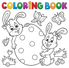 Image showing Coloring book Easter egg and rabbits