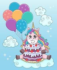 Image showing Unicorn with cake and balloons theme 2