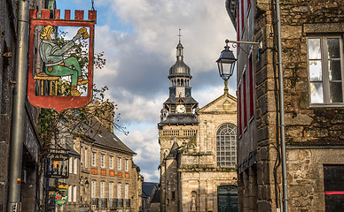 Image showing The church and his bell tower in Moncontour