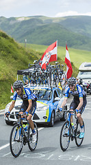 Image showing Two Cyclists on Col de Peyresourde - Tour de France 2014