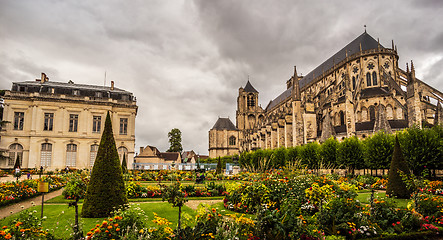 Image showing Gardens of city hall and Cathedral  in Bourges