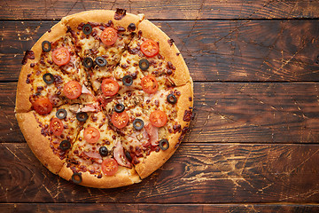 Image showing Pizza pepperoni with mozzarella cheese, tomato sauce and salami