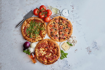 Image showing Thick american style homemade on fluffy dough pizzas