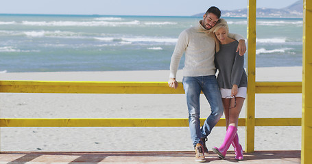 Image showing Couple chating and having fun at beach bar