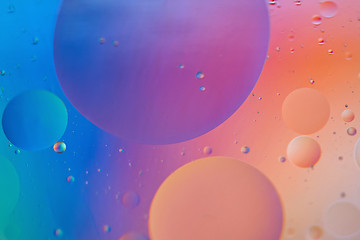 Image showing Orange and blue abstract background picture made with oil, water and soap