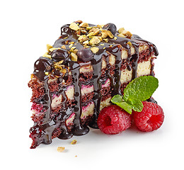 Image showing piece of chocolate and blackcurrant cake